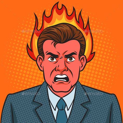 Angry Frustrated Man Businessman Pop Art Vector Head On Fire, Pop Art Vector, Angry Man, Retro Vector Illustration, Illustration Comic, Pop Art Retro, Japanese Poster Design, Man Vector, Retro Vector