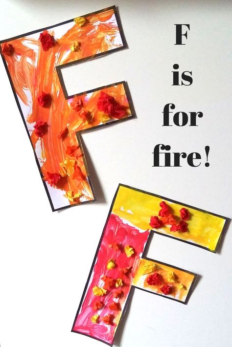 F is for fire!  Use letter outlines to make this process art for the letter F!  #processart #craft #alphabetactivities #prek #kindergarten #preschool #artforkids Letter F Arts And Crafts For Preschool, F Crafts Preschool, Letter F Crafts For Preschoolers, Letter F Preschool, Letter F Activities, F Activities, F Is For Fire, Fire Safety Preschool Crafts, Fireman Crafts