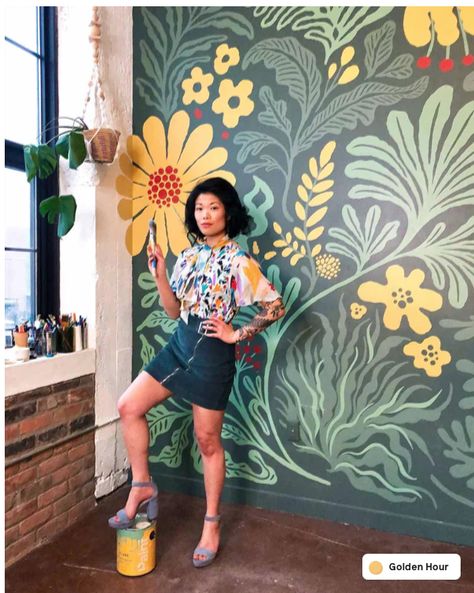 Wall Murals Painted Diy, Pola Cat Dinding, Lauren Hom, Secretary Blouse, Bathroom Mural, Wall Murals Diy, Diy Mural, Interior Murals, Garden Mural