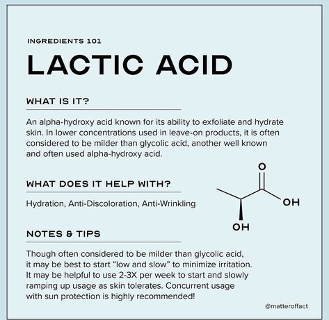 Lactic Acid Skincare Routine, Lactic Acid Skincare, Esthetics Instructor, Lactic Acid Benefits, Esthetician Notes, Glycolic Acid Benefits, Beauty Apothecary, Skin Education, Medical Esthetics