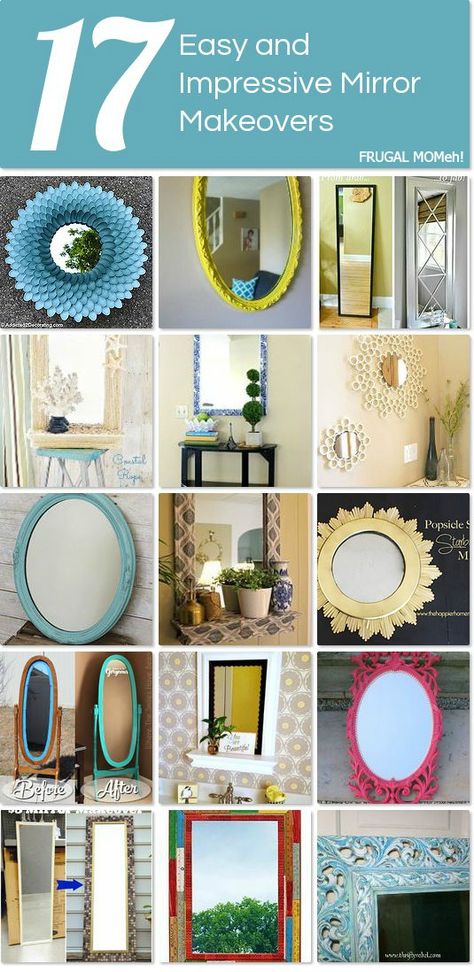 17 Easy & Impressive Mirror Makeovers Old Bathroom Mirror Makeover, Mirror Stenciling Ideas, Upcycle Mirror Ideas, Old Dresser Mirror Ideas Repurposed, Repurpose Mirror Ideas, Upscale Mirror, Old Mirror Makeover Diy, Wall Mirror Makeover, Mirror Makeover Ideas