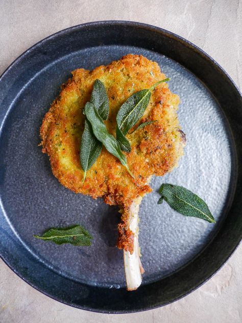 Veal Cotoletta or Cotoletta alla Milanese - Daen's Kitchen Veal Milanese, Milanese Recipe, Veal Cutlet, Modern Mediterranean, Stale Bread, Golden Colour, Crushed Garlic, Egg Wash, Fresh Bread