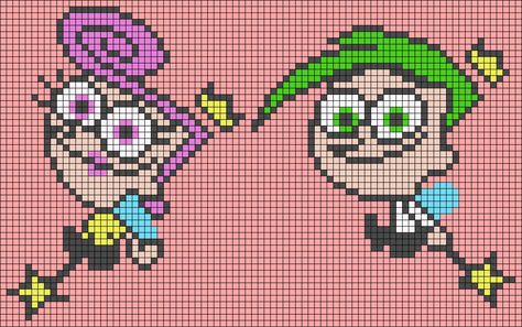 Fairly Odd Parents Perler Beads, Addi Machine, Fairly Oddparents, Cross Stitch Pattern Maker, Melty Bead Patterns, Fairly Odd Parents, Odd Parents, Pixel Art Templates, Perler Crafts