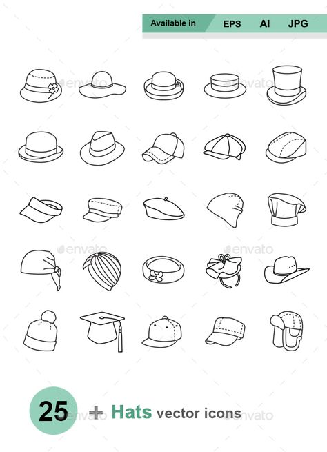 Cartoon Hats Drawings, Hat Outline Tattoo, Hat Tattoo Ideas, Basic Sketch, Drawing Hats, Hat Tattoo, Icon Photos, Derby Fascinator, Doodle Tattoo