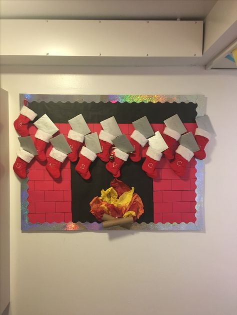 Christmas Chimney Bulletin Board Ideas, Chimney Bulletin Board, December Bulletin Boards, Hallway Decorations, Christmas Bulletin Boards, Preschool Bulletin, Christmas Bulletin, Preschool Bulletin Boards, Ra Ideas