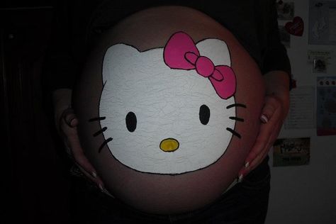 Hello Kitty - Belly Painting #47 1-28-12 Belly Painting Pregnant Easy, Stomach Painting Pregnant, Christmas Belly Painting Pregnant, Halloween Belly Painting Pregnant, Halloween Belly Painting, Baby Belly Paintings, Belly Painting Pregnant, Pregnancy Belly Painting, Pregnant Belly Cast