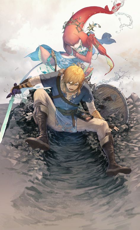 "link&mipha fan art" by mieyuckman Link Mipha, Link Totk, Botw Zelda, Legend Of Zelda Memes, Zelda Funny, Link Art, Link Zelda, Zelda Art, Legend Of Zelda Breath