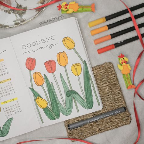 Goodbye 2024 Bullet Journal, Tulip Bullet Journal, Tulip Doodle, 2024 Journaling, Goodbye May, Plants Doodle, Bullet Journal August, Bullet Journal Pages, May Bullet Journal