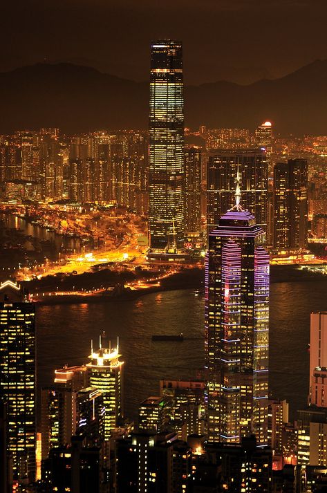 https://flic.kr/p/9nmuGv | Hong Kong Skyline for ICC and IFC at Night _HXT2336 | Night view with Hong Kong International Commerce Center Tower(ICC) and International Financial Centre (IFC) City Lights At Night, Night City, Dream Destinations, Places Around The World, City Skyline, City View, Metropolis, City Lights, Vacation Spots