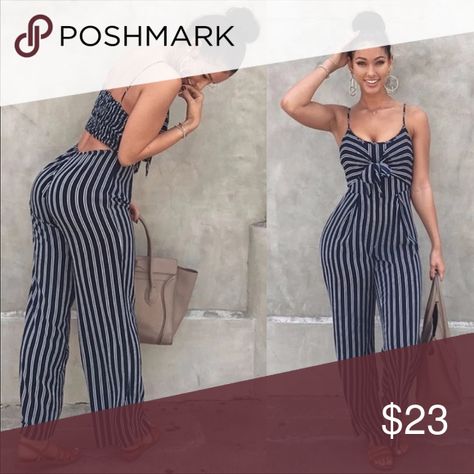 Pinstriped jumpsuit! Gorgeous pinstriped jumpsuit! Super cute bow in front. Sm-X!! In navy blue color only. Pants Jumpsuits & Rompers Asos Jumpsuit, Clubwear Jumpsuits, Rok Outfit, Outfit Trends, Striped Rompers, Striped Jumpsuit, Baggy Pants, Casual Jumpsuit, Jumpsuit Fashion