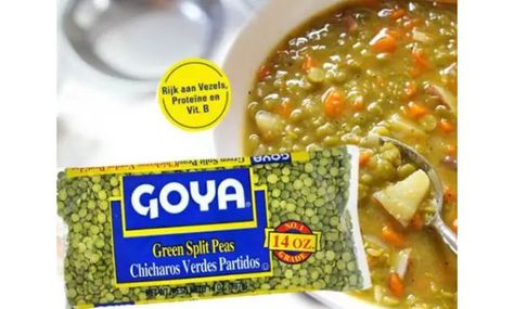 Goya Split Pea Soup Recipe - Drinks & Foods Goya Split Pea Soup Recipe, Pea Soup Recipe, Green Split Peas, Split Pea Soup Recipe, Pea And Ham Soup, Split Pea Soup, Diced Carrots, Pea Recipes, Pea Soup