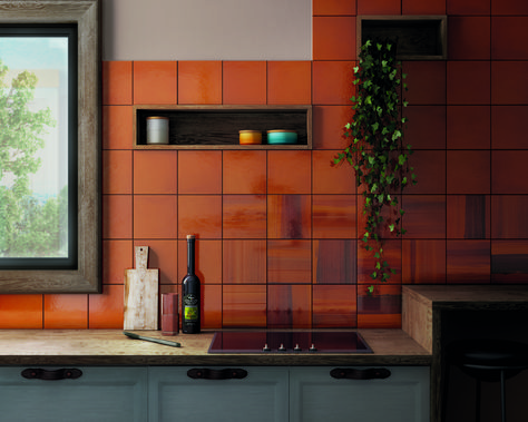 Haven is the new range of stunning glossy tiles from BluePrint, available in 10 eye-catching colours. Orange Tile Kitchen, Orange Tile, Orange Tiles, Tiles Direct, Orange Kitchen, Kitchen Splashback, Square Tile, Kitchen Tiles, Kitchen Backsplash