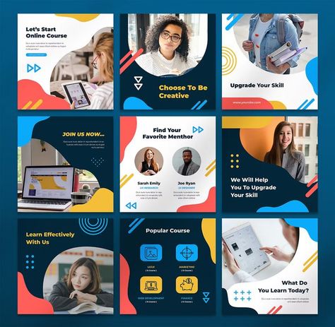 Online Course Instagram Post Templates PSD Instagram Educational Post Design, Education Instagram Post, School Instagram Post, Dental Ads, Instagram Graphic Design, School Template, Photoshop Design Ideas, Instagram Graphic, Canva Elements