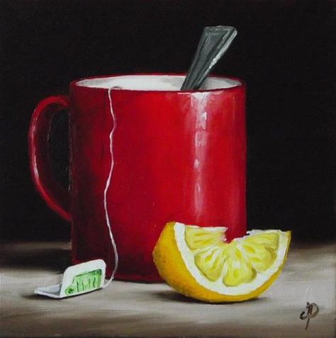 "Lemon Tea" - Original Fine Art for Sale - © Jane Palmer Paintings Still Life, Realistic Flower Drawing, Still Life Sketch, Poster Color Painting, Easy Flower Painting, Still Life Photos, Canvas Painting Designs, Fruit Painting, Still Life Drawing