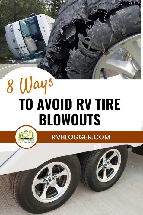 RV tires are a vital part of your vehicle and need to be taken care of. Learn the 8 best ways to avoid having an RV tire blowout and keep you and your family safe on the road. These tips will help you stay safe while travelling in your RV. Camper Organization Travel Trailers, Camper Maintenance, Camper Repair, Rv Inspiration, Rv Mods, Lite Travel Trailers, Rv Camping Checklist, Rv Camping Tips, Camper Organization