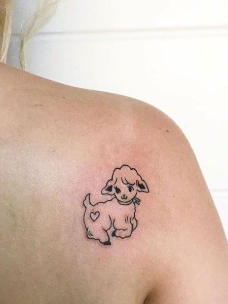 Tattoo Cute Aesthetic, Shoulder Tattoo Aesthetic, Cute Aesthetic Tattoo, Lamb Tattoo, Discover Aesthetic, Tattoos Aesthetic, Stick Poke Tattoo, Pink Tattoo, Aesthetic Tattoos