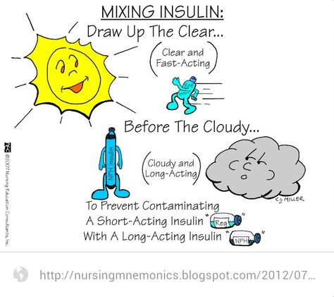 How to draw insulin: clear before cloudy Nurses Notes, Nclex Tips, Nursing School Prerequisites, Nclex Questions, Nursing Information, Nursing Fun, Nursing Board, Nclex Prep, Nclex Exam