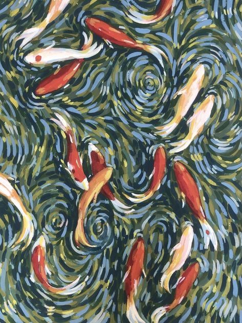 Backyard Koi Pond, Kunst Inspo, Kunst Inspiration, Arte Inspo, Arte Sketchbook, Koi Pond, Art Collage Wall, Painting Art Projects, Gouache Painting