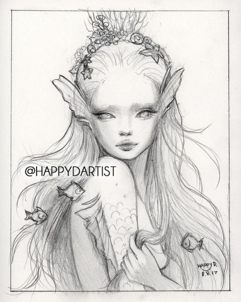 HAPPY D. ARTIST Happy D Artist, Mermaid Sketch, Fairy Drawings, Happy D, Mermaid Drawings, Mermaid Painting, Fantasy Drawings, Seni Cat Air, Arte Sketchbook