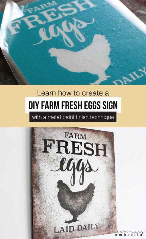 Create your very own DIY Farm Fresh Eggs Sign with a Faux Metal Paint Finish. Video tutorial included. Learn how today! #diysign #diywoodsign #diyfarmhousesign #diyfarmfresheggssign #metalpaintfinish #signtutorial Cricket Projects Craft Ideas, Crafts Witchy, Farm Fresh Eggs Sign, Fresh Eggs Sign, Faux Metal, Farmhouse Kitchen Design, Farm Fresh Eggs, Diy Wood Signs, Tv Decor