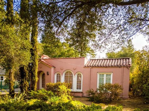 Adorable Spanish Bungalow at 268 Los Gatos Blvd, Los Gatos, CA, 95030 - Brian & Dan | Sereno Group Adobe House Exterior, Pink House Exterior, Spanish Bungalow, Zillow Homes, Stucco Homes, Wood Building, California Real Estate, Spanish Style Home, Spanish Style Homes