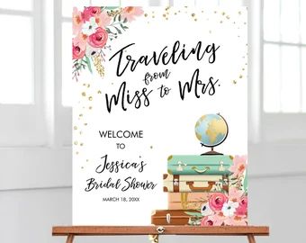 Travel theme bridal shower favors | Etsy Traveling From Miss To Mrs, Wedding Shower Activities, Love Is A Journey, Welcome Sign Bridal, Travel Theme Bridal Shower, Travel Bridal Showers, Digital Sign, Animal Party Theme, Miss To Mrs