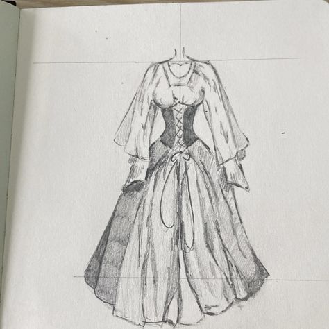 How To Draw Victorian Dresses, Flower Dresses Drawing, Backless Dress Drawing, Pirate Dress Drawing, Old Clothes Drawing, Gown Drawing Reference, Old Dresses Drawing, Winter Dress Drawing, Mermaid Dress Drawing