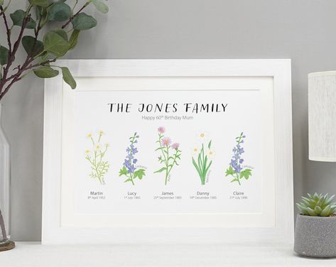 Custom Birth Flower Digital Print Birth Month Flowers - Etsy Australia Watercolour Plants, Flower Bouquet Tattoo, Bouquet Tattoo, Family Flowers, Tree Family, Personalized Family Gifts, Happy 60th Birthday, Silk Paper, Watercolor Plants