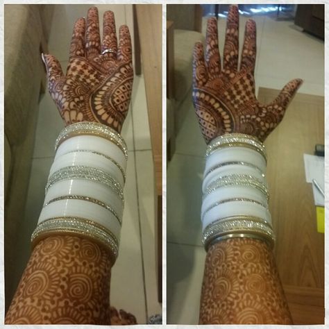 My white chura #theAAwedding #andrewamrit White Chooda Designs, White Chooda, White Bangles, Bridal Chooda, Punjabi Chura, Wedding Chura, Beautiful Bangles, Bridal Chura, Bridal Sarees South Indian