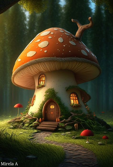 Whimsical Art Paintings, Fairy Garden Houses, Mushroom House, Fantasy House, Fantasy Paintings, Nature Art Painting, Mushroom Art, Fantasy Art Landscapes, Coloring Book Art