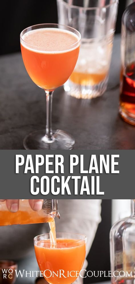 Paper Plane Drink, Paper Plane Cocktail, Bourbon Drink, Easy Mocktails, Bourbon Cocktail Recipe, Easy Alcoholic Drinks, Martinis Drinks, Bourbon Cocktail, Recipe Paper