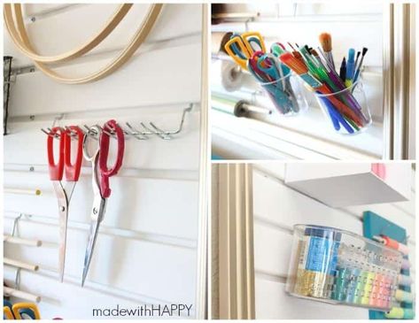 Craft Room Modern, Modern Craft Room, Diy Slat Wall, Craft Room Organization Ideas, Room Organization Ideas, Sewing Room Organization, Craft Area, Kids Room Organization, Modern Crafts