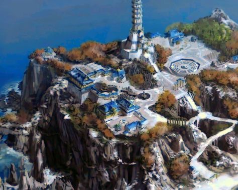 Air Temple Island (Legend of Korra) Atla Scenery, Air Temple Island, Avatar Beauty, Worldbuilding Ideas, Chris Ramsey, Air Temple, Air Bender, Minecraft Blueprints, Avatar Airbender