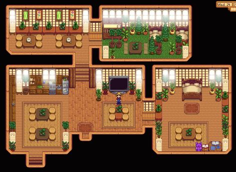 Tell me what you think...I know there is a lot of reoccuring themes but I really like it :) I tried to hide the nursery into a kind of zen garden experience. Stardew Japanese House, Japanese Stardew Valley, Stardew Valley Nursery Layout, Stardew Nursery Design, Stardew Valley Japanese House, Stardew Valley Nursery Ideas, Stardew Valley Japanese, Stardew Nursery, Stardew Valley Nursery