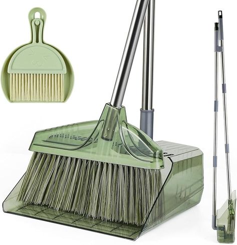 Amazon.com: Broom with Dustpan Combo Set, Broom and Dustpan Set with Long Handle, Kitchen Broom for Sweeping Indoor Outdoor, Standing Dust Pan and Brush Broom Set for Home Office Lobby Floor Cleaning, Green : Health & Household Dorm Cleaning, Best Broom, Mops And Brooms, Office Lobby, Broom And Dustpan, Cleaning Gadgets, Dust Pan, Floor Cleaning, House Supplies