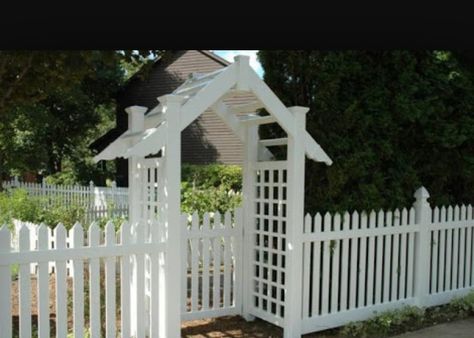 Front fence and arbour Outside Fence, Rose Arbour, Arch Way, Arbor Gate, Diy Arbour, Fence Door, Garden Archway, Garden Gate Design, Backyard Seating Area