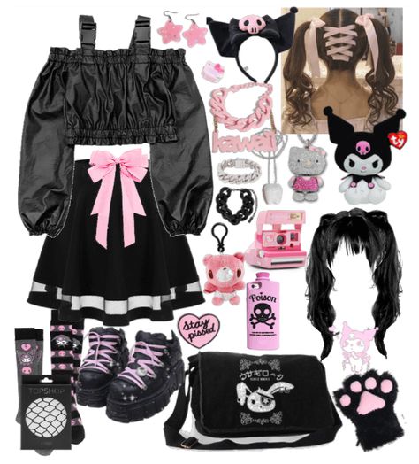 Pink Kawaii Outfit, Cute Outfits Pink, Kuromi Outfit, Kuromi Plush, Kawaii Clothes Goth, Kawaii Outfit, Pastel Goth Outfits, Fashion Kawaii, Mha Oc