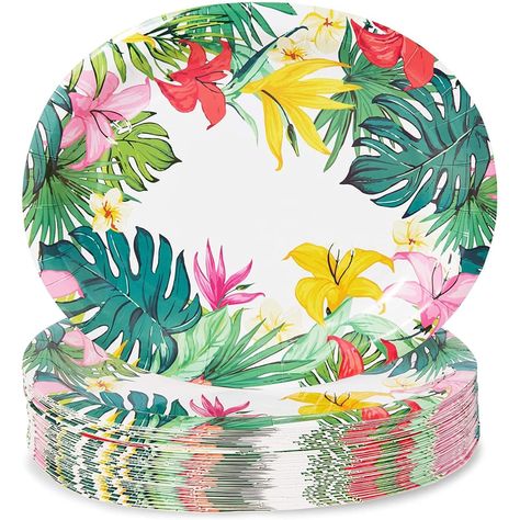 Floral Paper Plates, Plastic Party Plates, Luau Party Supplies, Luau Party Decorations, Hawaiian Party Decorations, Luau Theme Party, Hawaiian Luau Party, Luau Birthday Party, Luau Theme