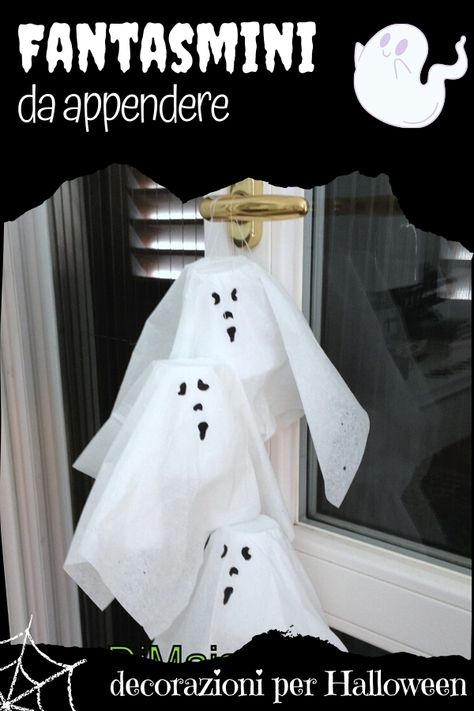 Fantasmini da appendere: decorazione facile e veloce per Halloween. Bastano dei bicchieri di carta, dei fazzoletti, un po' di spago e un cartoncino nero per creare simpatici fantasmi da appendere alla porta o alla finestra! #Halloween #HL2019 #decoration #DIY #crafts #lavoretti #kids #bambini #homemade #lowcost #easy Halloween 2024, Decoration Diy, Snoopy, Halloween