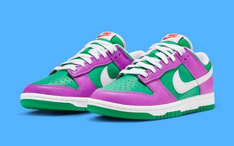 Nike Dunk Low Stadium Green/White-Fuchsia FD9924-311 RELEASE DATE Air Jordan Sneakers, Nike Dunk Low, Dunk Low, Spring Season, Nike Dunk, New Nike, Green Leather, Nike Dunks, Jordans Sneakers