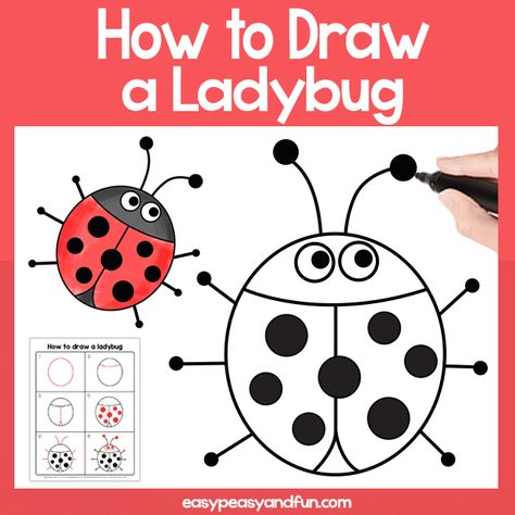 Ladybug Directed Drawing, Draw A Ladybug, Directed Drawing, A Ladybug, Spring Crafts For Kids, Drawing Activities, Easy Drawings For Kids, Love Drawing, Bullet Journal Writing