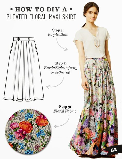 DIY Outfit – Pleated Floral Maxi Skirt — Sew DIY Pleated Outfit, Maxi Skirt Tutorial, Diy Maxi Skirt, 70s Bohemian, Long Pleated Skirt, Diy Outfits, Long Outfit, Skirt Diy, Pattern Outfits