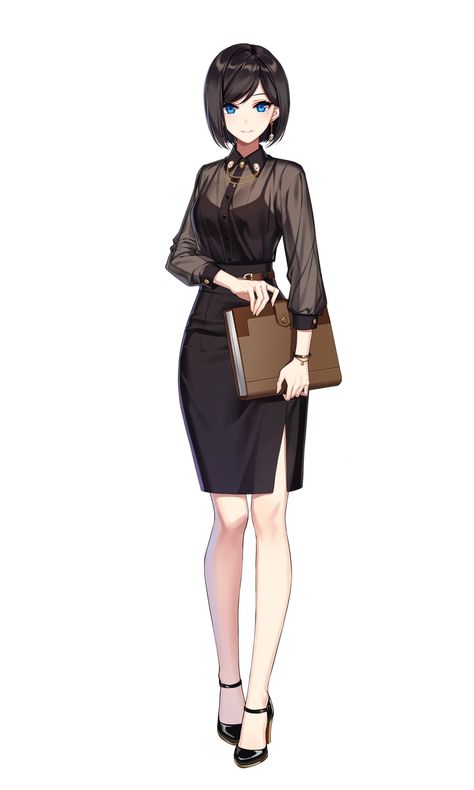 Office Lady Character Design, Anime Full Body Poses Reference, Office Lady Outfit Anime, Office Woman Anime, Office Lady Aesthetic, Anime Office Lady, Anime Office Worker, Office Worker Character Design, Bar Tender Outfit Women