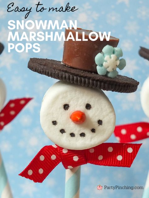 Easy to make Snowman Marshmallow pops, DIY snowman marshmallow pops, Christmas winter wonderland marshmallow pops, cute snowman marshmallows, mini reeses cups marshmallow pops, cute marshmallow pops for kids, easy best snowman treat recipe ideas for kids Marshmallow Pops Christmas, Snowman Recipe, Snowman Marshmallows, Marshmallow Pops Recipe, Snowman Recipes, Make Snowman, Rolo Candy, Snowman Treats, Christmas Winter Wonderland