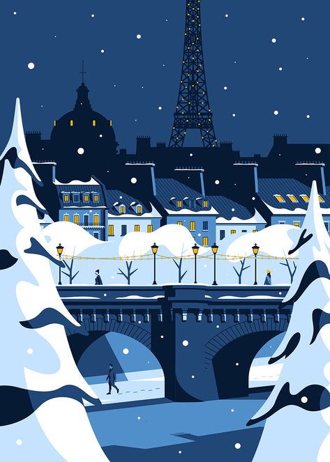 Paris Vector, Snow Illustration, Paris Winter, Paris Illustration, Winter City, Winter Illustration, Winter Nature, City Illustration, 수채화 그림