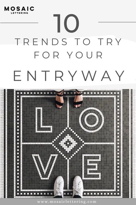 Make your entryway a unique one. See the latest trends here. #entryway #frontdpprfloor #newhomedesign #interiordesign Mosaic Lettering, Entryway Floor, Entryway Flooring, Mosaic Floor Tile, Tile Rug, Small Tiles, Entryway Bathroom, Custom Mosaic, Marble Mosaic Tiles