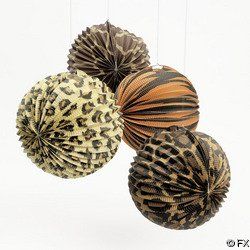 Lanterna Safari Vbs, Party Lanterns, Cheetah Party, Safari Party Decorations, Balloon Lanterns, Jungle Decorations, Paper Lantern Decor, Hanging Paper Lanterns, Animal Print Party