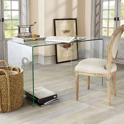 Suzie: Tables - Glass Desk | Console Tables, Desks, & Buffets | Wisteria - glass, desk Lucite Desk, Glass Desk, Laundry Rooms, Mud Room, Office Inspiration, Wisteria, Decoration Table, Beautiful Decor, Interior Decor