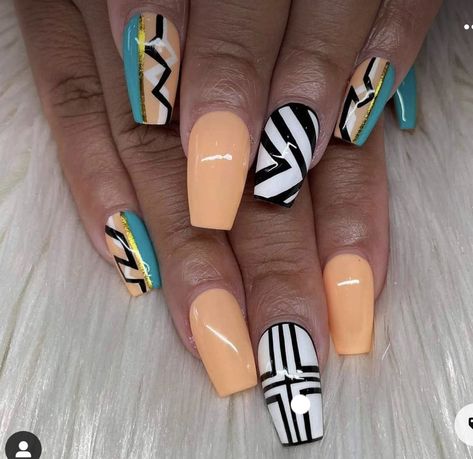 Blue Nails With Orange Design, Nails African Design, African Nail Art Design, African Nail Art, Coolest Nails, Summer Nails Art Designs, Nail Design Glitter, Summer Nails Art, Nails Styles