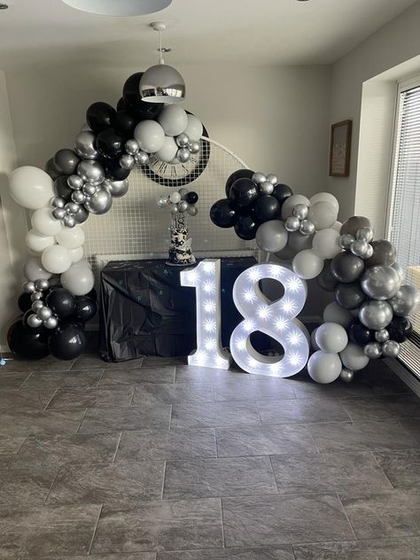 Black Baloon Decorations Simple, 18th Birthday Ideas For Boys Decorations, 17th Birthday Boy Ideas, Boys 18th Birthday Decoration Ideas, 18th Boy Birthday Party Ideas, Simple 18th Birthday Ideas, 18th Birthday Party Ideas Boy, 18th Birthday Party Ideas For Boys Theme, Boy 18th Birthday Ideas